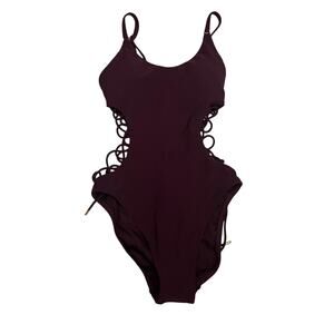 Robin Piccone Aubrey Lace Up One Piece Swimsuit Plum Purple sz 2 NWT's $188